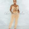 Vendor-unknown Ansley Mocha Ruched Crop Top & Jogger Pants Set