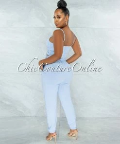 Vendor-unknown Ansley Baby Blue Ruched Crop Top & Jogger Pants Set JUST IN