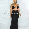 Vendor-unknown JUST IN Odelita Black Multi-Way Crop Top & Maxi Skirt Set