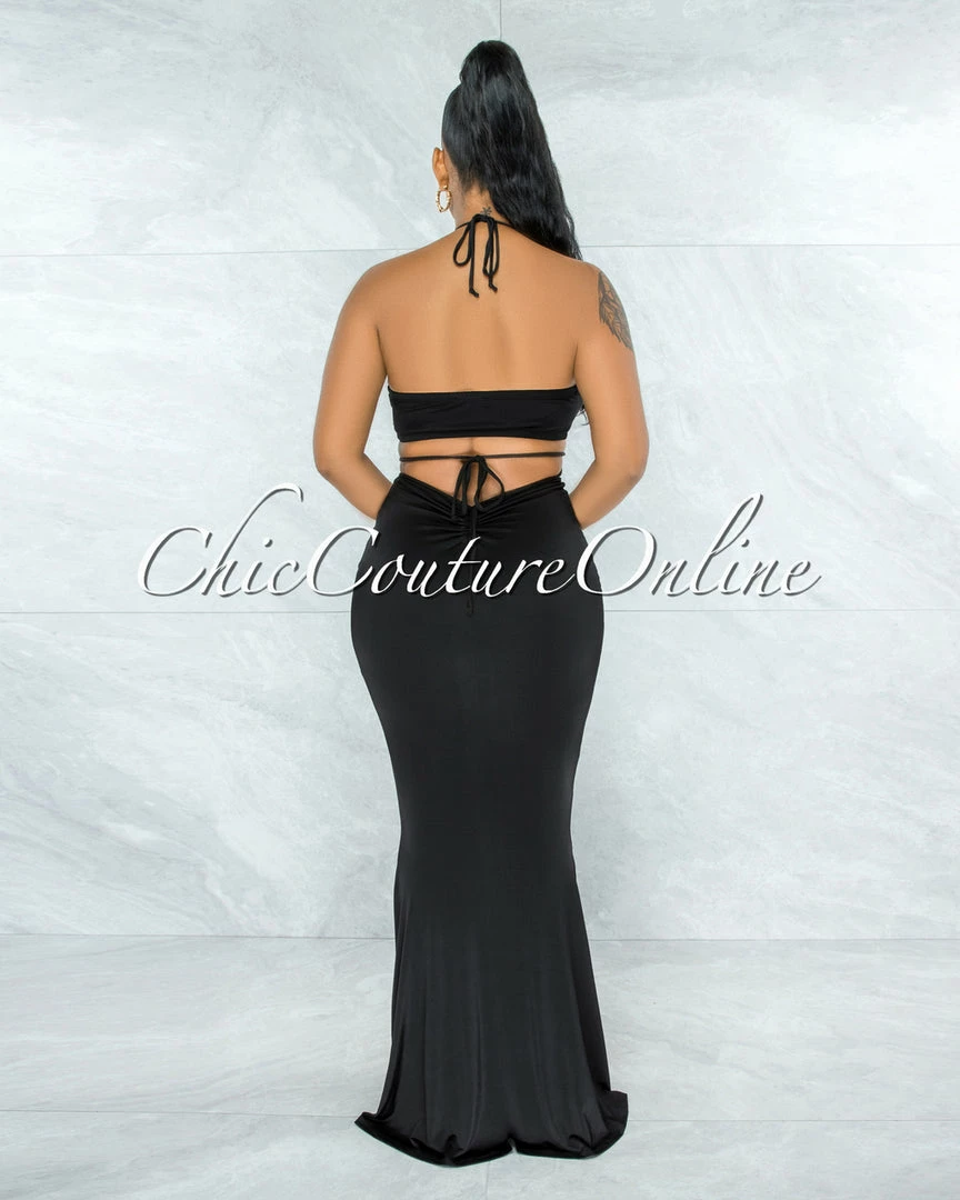Vendor-unknown JUST IN Odelita Black Multi-Way Crop Top & Maxi Skirt Set