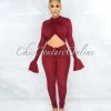 Vendor-unknown Selena Burgundy Ruched Cut-Out Ribbed Jumpsuit