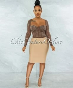 Vendor-unknown Ibrana Brown Rhinestones Mesh Crop Top JUST IN