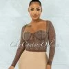 Vendor-unknown Ibrana Brown Rhinestones Mesh Crop Top JUST IN