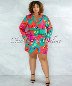 Vendor-unknown JUST IN Bromley Red Green Print Double Breast Fanny Pack Dress