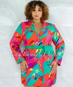 Vendor-unknown JUST IN Bromley Red Green Print Double Breast Fanny Pack Dress
