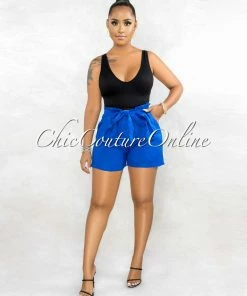 Vendor-unknown Delgado Royal Blue Paper-Bag LINEN Shorts