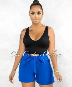 Vendor-unknown Delgado Royal Blue Paper-Bag LINEN Shorts