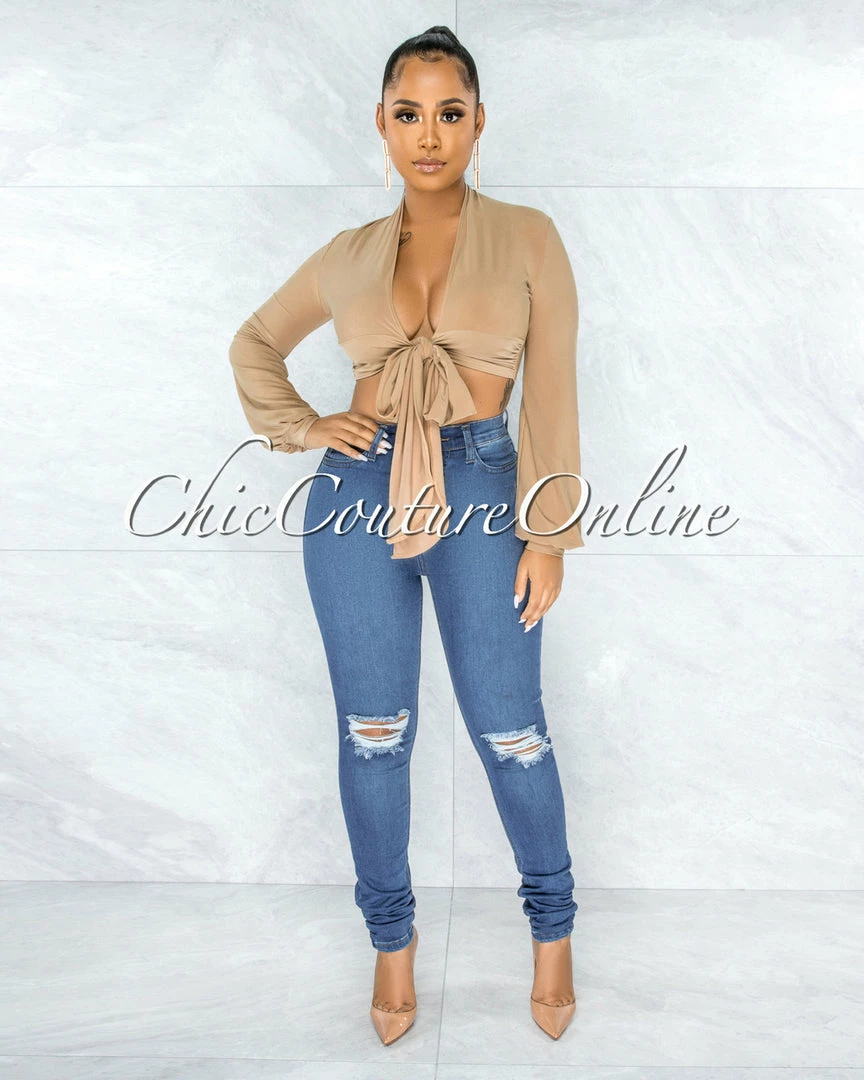 Vendor-unknown Avital Medium Denim Distressed Knees Skinny Jeans