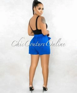 Vendor-unknown Delgado Royal Blue Paper-Bag LINEN Shorts