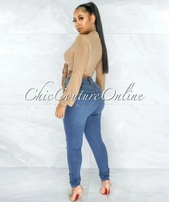 Vendor-unknown Avital Medium Denim Distressed Knees Skinny Jeans