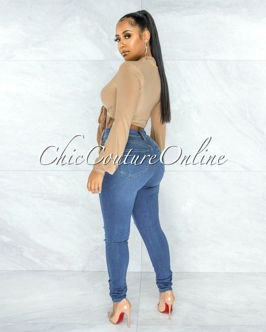 Vendor-unknown Avital Medium Denim Distressed Knees Skinny Jeans