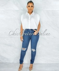 Vendor-unknown Avital Medium Denim Distressed Knees Skinny Jeans