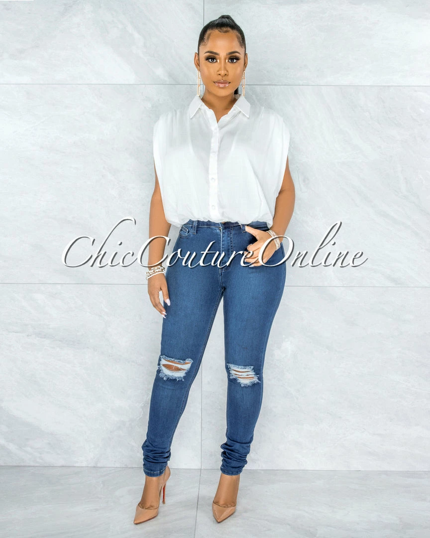 Vendor-unknown Avital Medium Denim Distressed Knees Skinny Jeans