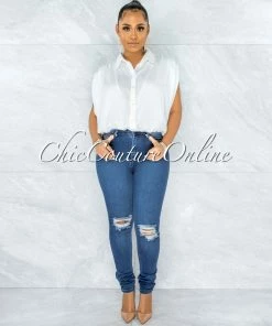 Vendor-unknown Avital Medium Denim Distressed Knees Skinny Jeans