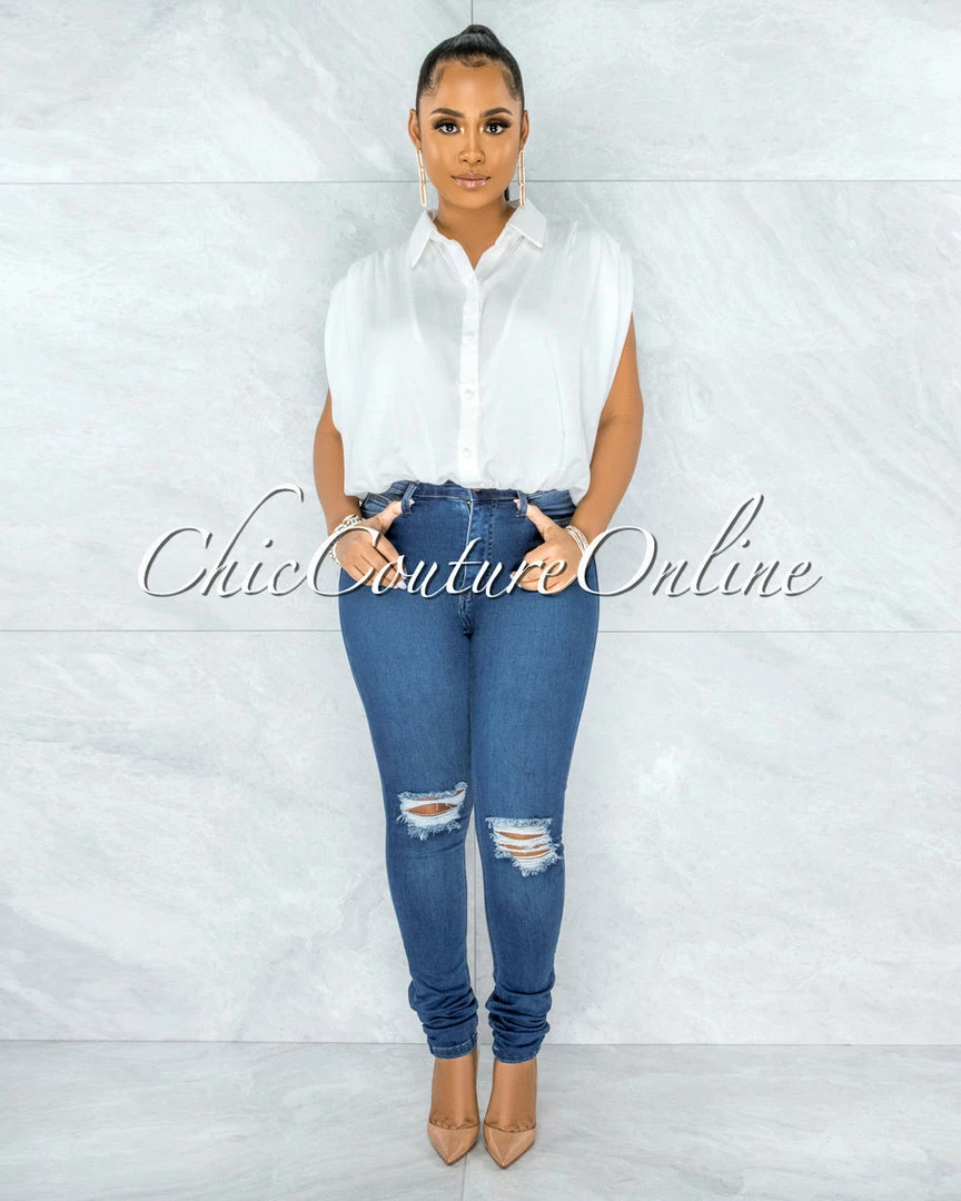 Vendor-unknown Avital Medium Denim Distressed Knees Skinny Jeans