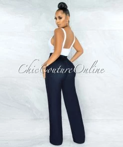 Vendor-unknown JUST IN Dorma Dark Denim Brown Buttons Palazzo Pants