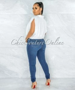 Vendor-unknown Avital Medium Denim Distressed Knees Skinny Jeans