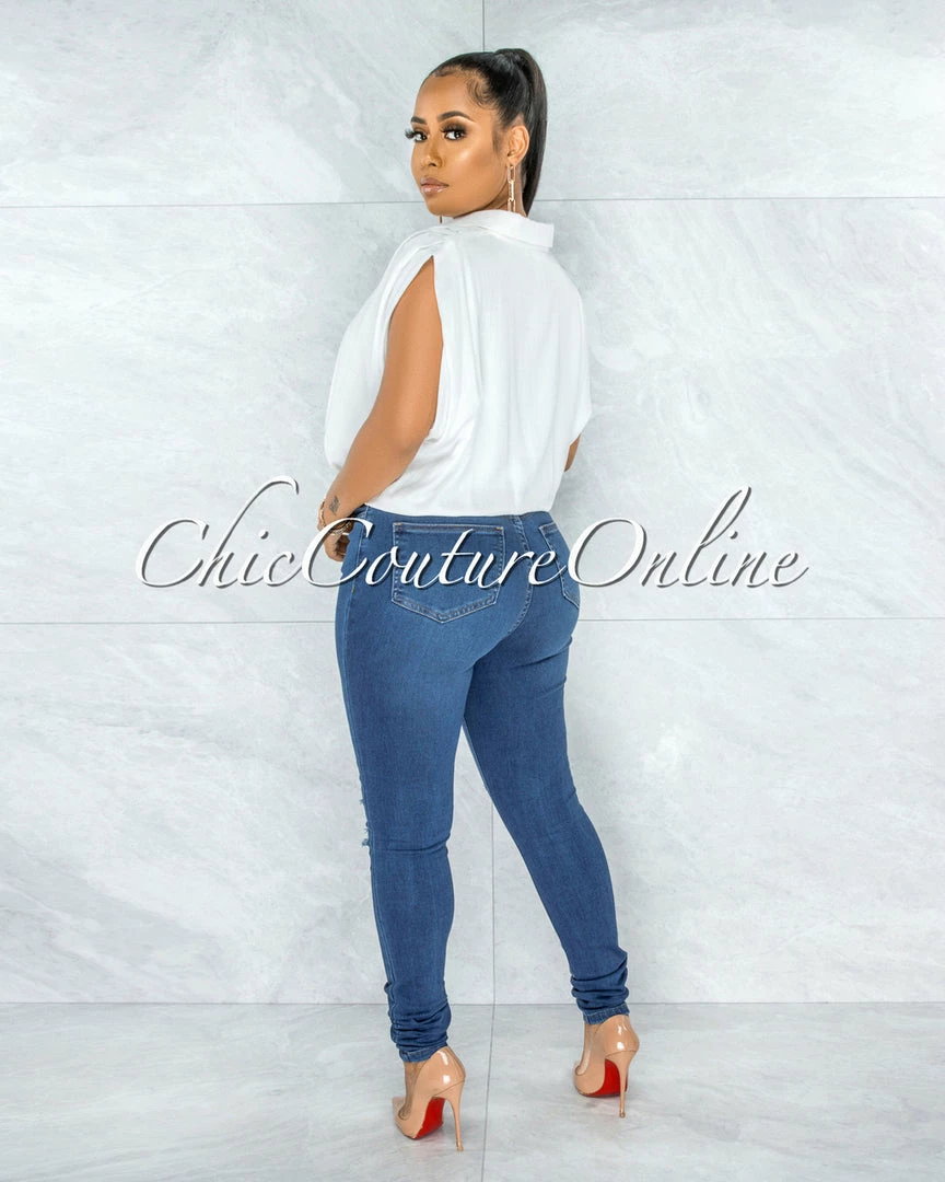 Vendor-unknown Avital Medium Denim Distressed Knees Skinny Jeans