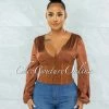 Vendor-unknown JUST IN Maina Brown Satin Suede Corset Style Top