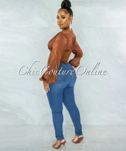 Vendor-unknown JUST IN Maina Brown Satin Suede Corset Style Top