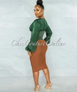 Vendor-unknown JUST IN Maina Hunter Green Satin Suede Corset Style Top