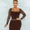 Vendor-unknown Unelina Chocolate Brown Mesh Long Sleeves Dress