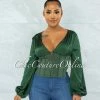 Vendor-unknown JUST IN Maina Hunter Green Satin Suede Corset Style Top