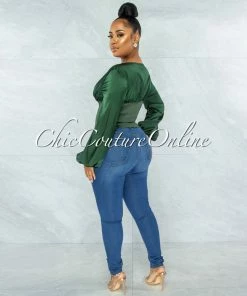 Vendor-unknown JUST IN Maina Hunter Green Satin Suede Corset Style Top