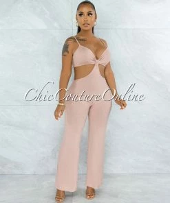 Vendor-unknown JUMPSUITS Dionizy Mauve Front Knot Cut-Out Jumpsuit