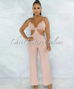Vendor-unknown JUMPSUITS Dionizy Mauve Front Knot Cut-Out Jumpsuit