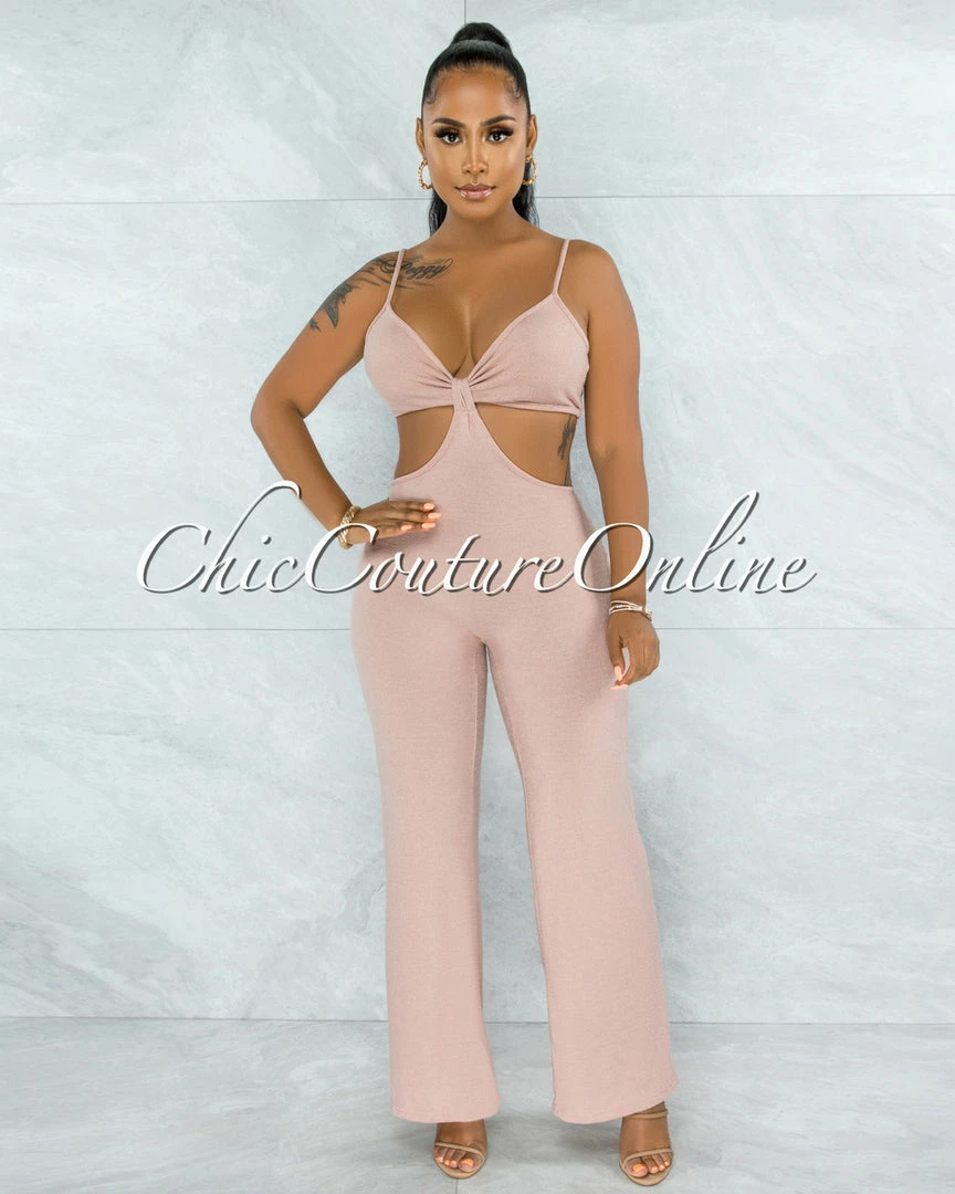 Vendor-unknown JUMPSUITS Dionizy Mauve Front Knot Cut-Out Jumpsuit