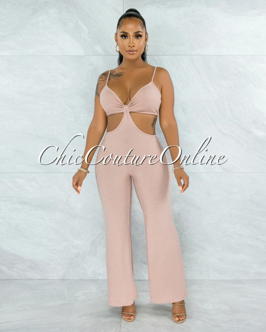 Vendor-unknown JUMPSUITS Dionizy Mauve Front Knot Cut-Out Jumpsuit