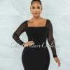 Vendor-unknown JUST IN Unelina Black Mesh Long Sleeves Dress