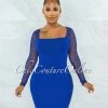 Vendor-unknown Unelina Royal-Blue Mesh Long Sleeves Dress JUST IN