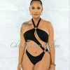 Vendor-unknown Cafice Black O-Ring Halter Swimsuit & Maxi Skirt Set