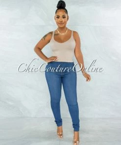 Vendor-unknown Liya Nude V-Neck Ribbed Crop Top