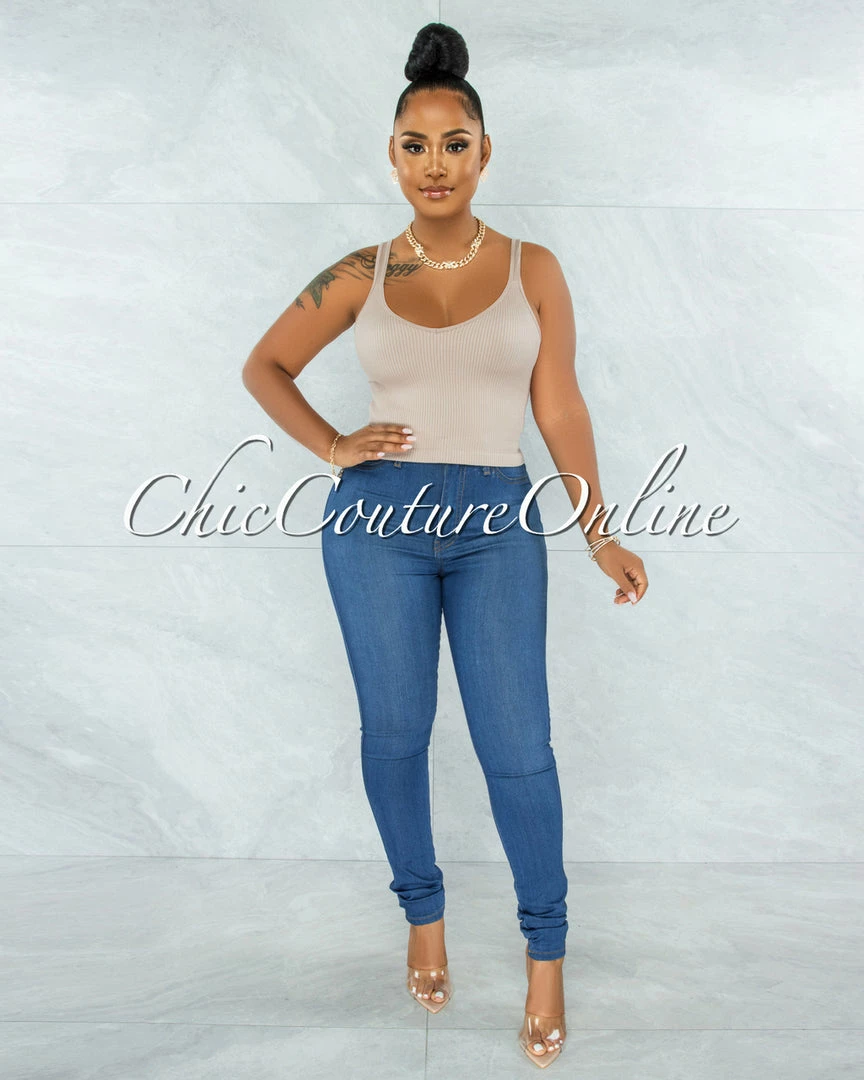 Vendor-unknown Liya Nude V-Neck Ribbed Crop Top