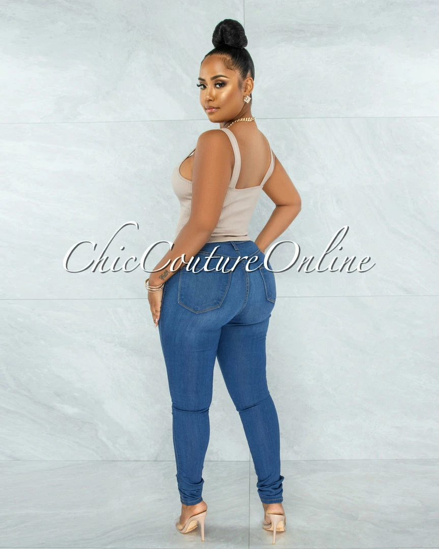 Vendor-unknown Liya Nude V-Neck Ribbed Crop Top