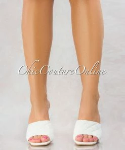 Vendor-unknown Stitch White Quilted Upper Square Toe Heels