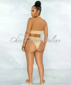 Vendor-unknown Cafice Nude O-Ring Halter Swimsuit & Maxi Skirt Set