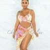Vendor-unknown Valterra Pink Gold Print Pareo Three Piece Set Swimsuit JUST IN