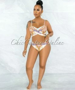 Vendor-unknown Bentley Nude Multi Print Pareo Three Piece Set Swimsuit