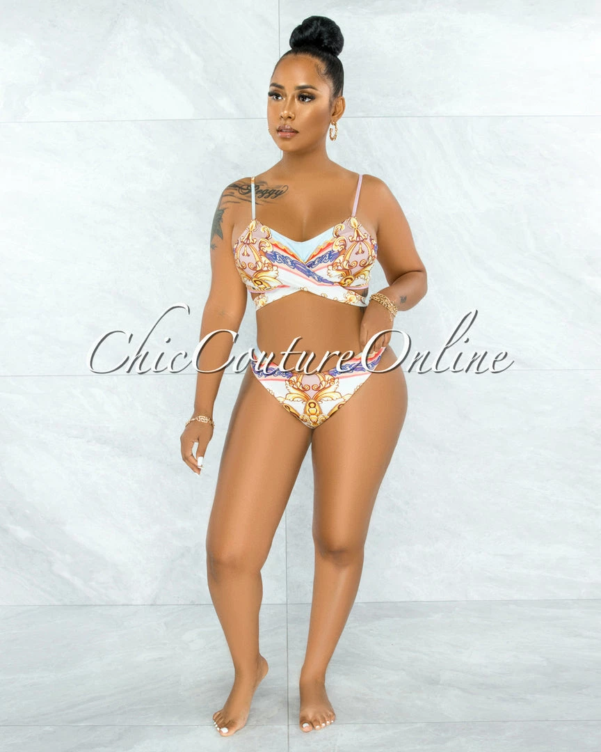 Vendor-unknown Bentley Nude Multi Print Pareo Three Piece Set Swimsuit
