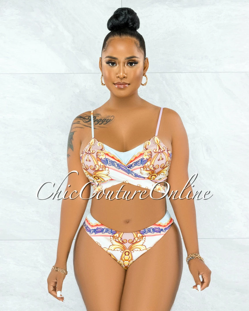 Vendor-unknown Bentley Nude Multi Print Pareo Three Piece Set Swimsuit