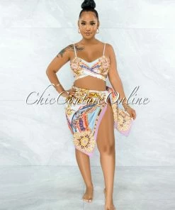 Vendor-unknown Bentley Nude Multi Print Pareo Three Piece Set Swimsuit