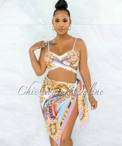 Vendor-unknown Bentley Nude Multi Print Pareo Three Piece Set Swimsuit