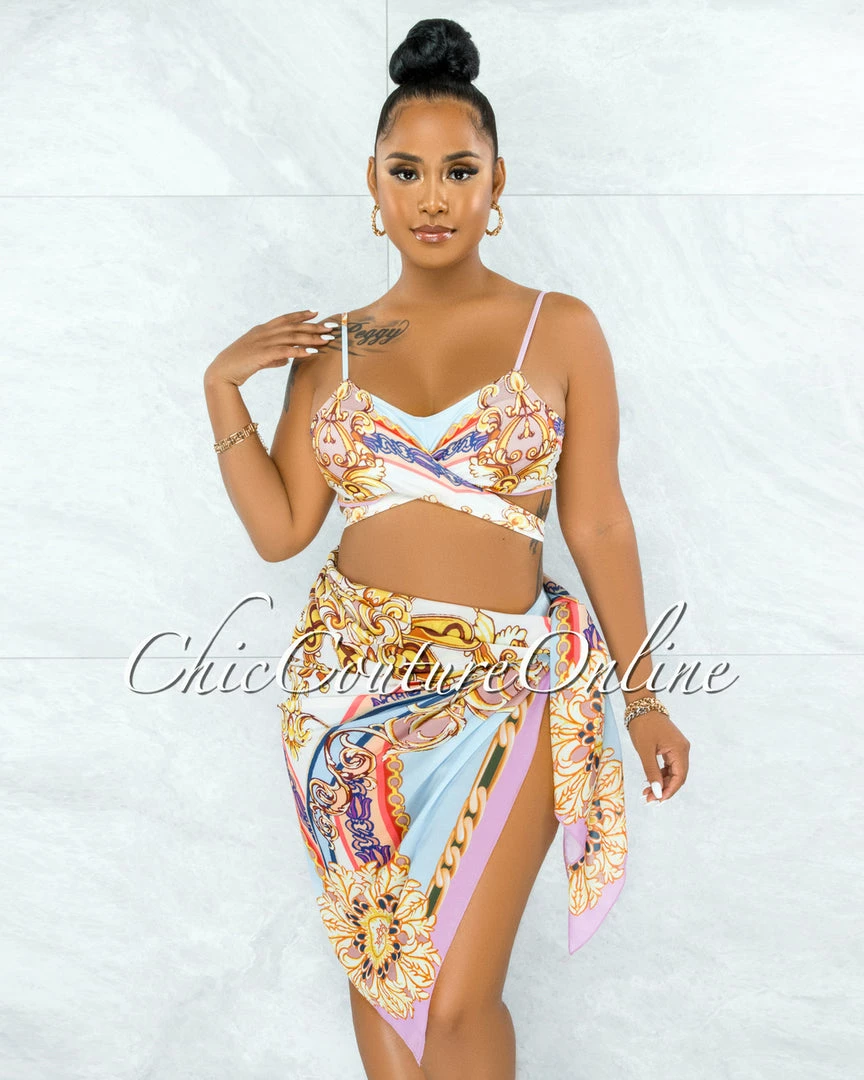 Vendor-unknown Bentley Nude Multi Print Pareo Three Piece Set Swimsuit