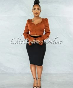 Vendor-unknown Brona Rust Buttons & Ruffles Vintage Top