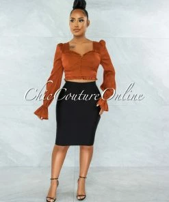 Vendor-unknown Brona Rust Buttons & Ruffles Vintage Top