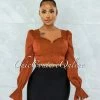 Vendor-unknown Brona Rust Buttons & Ruffles Vintage Top